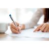 Hand,Of,Businesswoman,Writing,On,Paper,In,Office