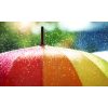 Rain,Drops,Falling,Onto,Umbella,With,Rainbow,Colour-,Rainy,Weather